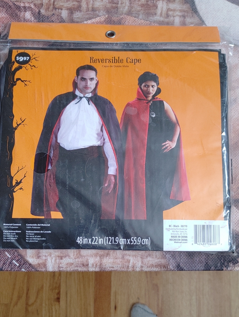 Reversible Black and Red Kids Halloween Costume Cape - Classic Vampire Look